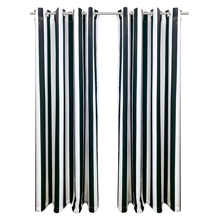Commonwealth Seascapes Stripes Light Filtering Provide Privacy Satiny Look Grommet Outdoor Panel Pair Each Black