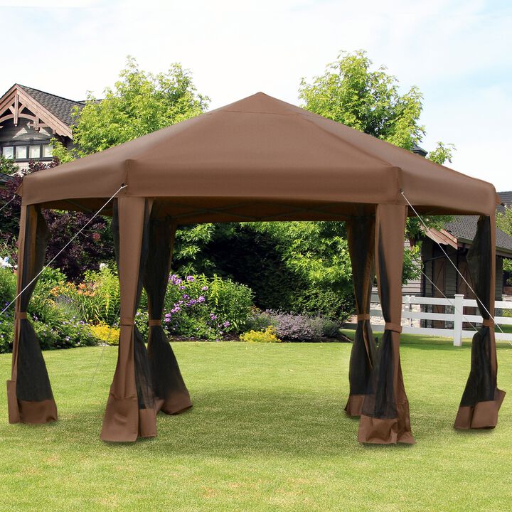 Brown Event Tent: 13x13 Hexagonal Pop Up Canopy with Adjustable Height