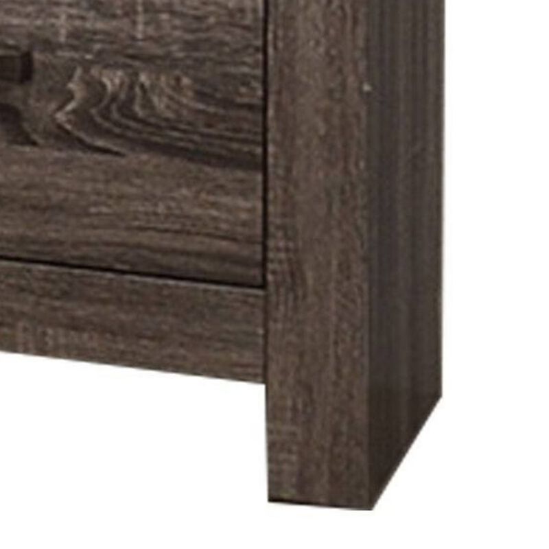 Soma 24 Inch Rustic 2 Drawer Nightstand, Sleek Metal Bar Handles, Oak Gray-Benzara