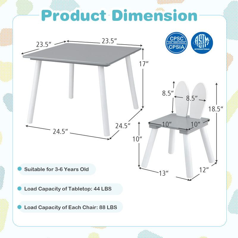 3 Pieces Kids Table and Chairs Set for Arts Crafts Snack Time