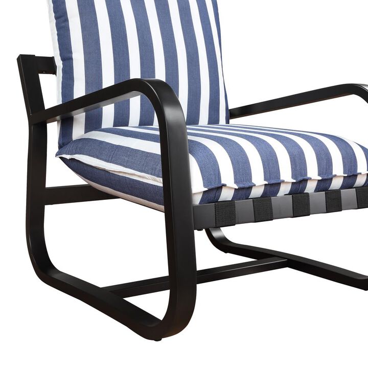 Comfort Pointe Aspen Outdoor Sling Chair Upholstered in Blue and White Stripe Fabric