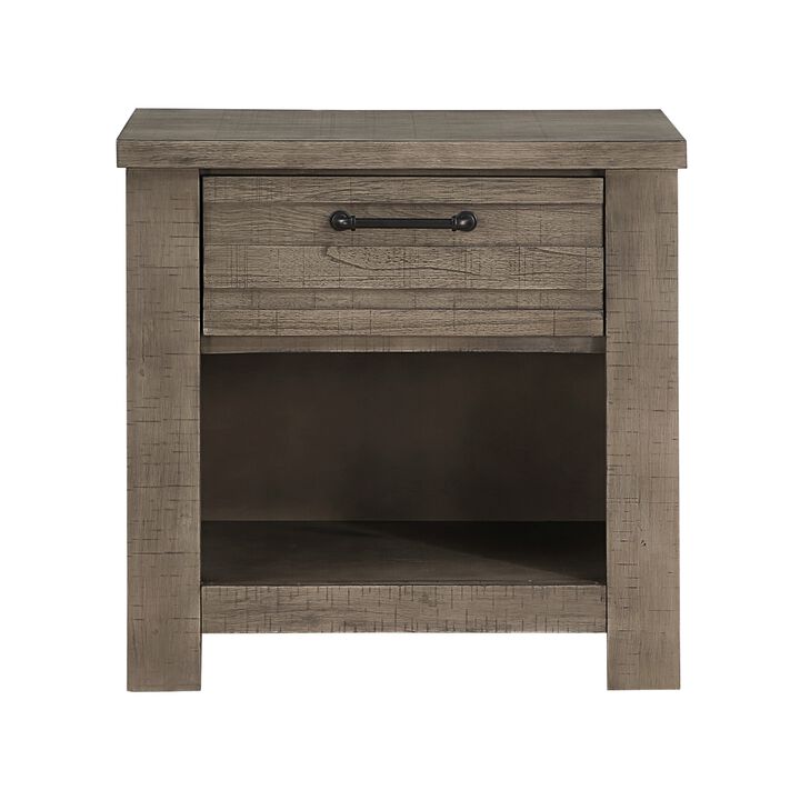 Niti 28 Inch Nightstand, 1 Drawer with Handle, Open Storage Cubby, Gray - Benzara