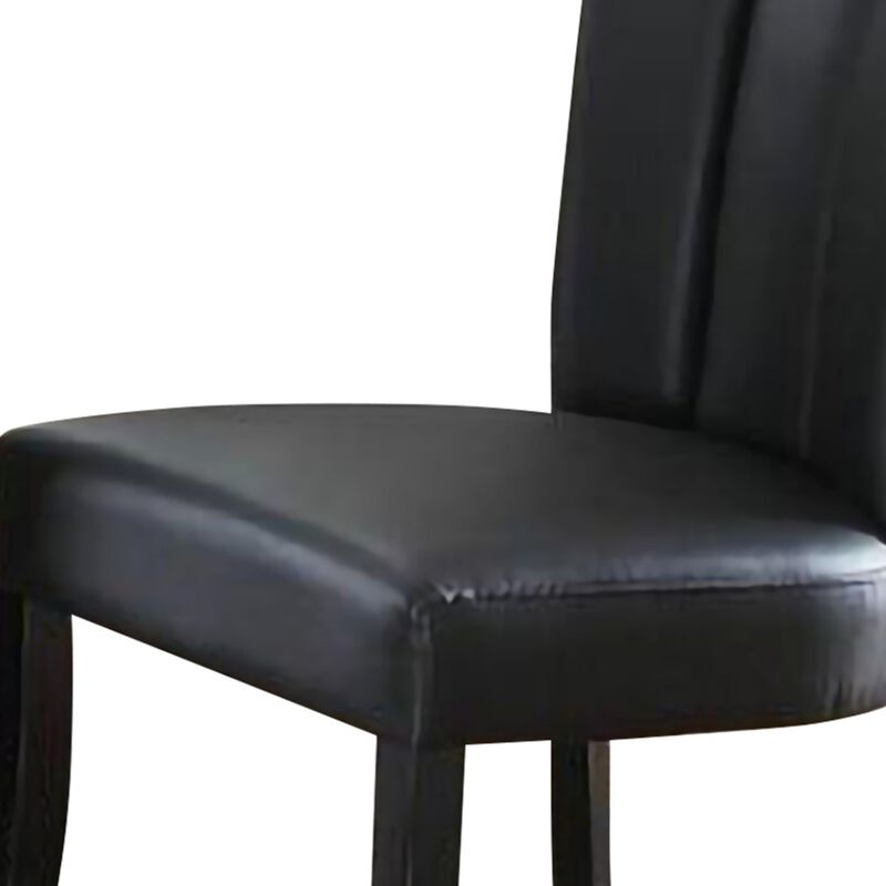 Leather Upholstered Dining Chair In Poplar Wood, Set Of 2,Black-Benzara