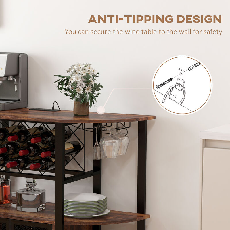 HOMCOM LED Wine Cabinet with Charging Station, Wine Racks, Glass Holders