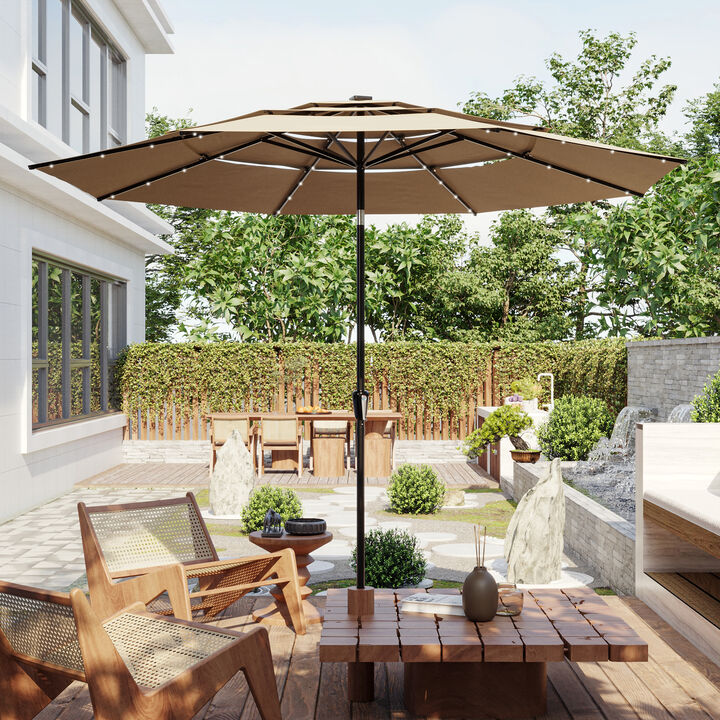 FUFU&GAGA 11ft Outdoor 3-Tier Patio Umbrella with 32 Solar Lights, Adjustable Tilt & Crank (130" W x 130" D x 98.4" H)