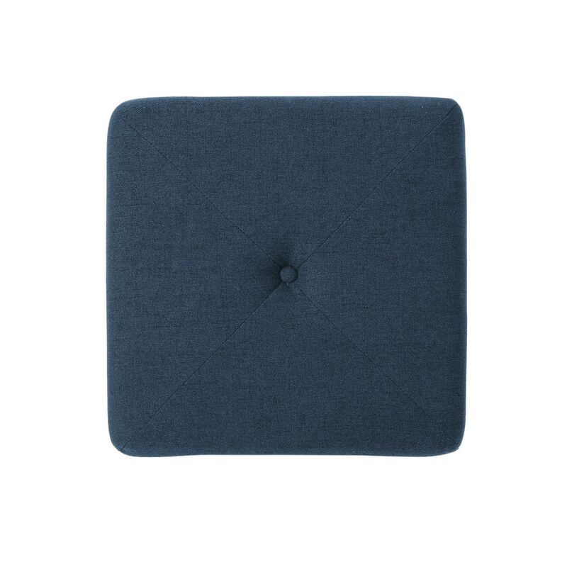 Liasa Ottoman, Cube Shape, Navy Blue Fabric, Plush Cushion, 17 Inch -Benzara
