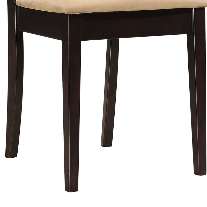 Geometric Wooden Dining Chair with Padded Seat, Set of 2, Brown and Beige-Benzara