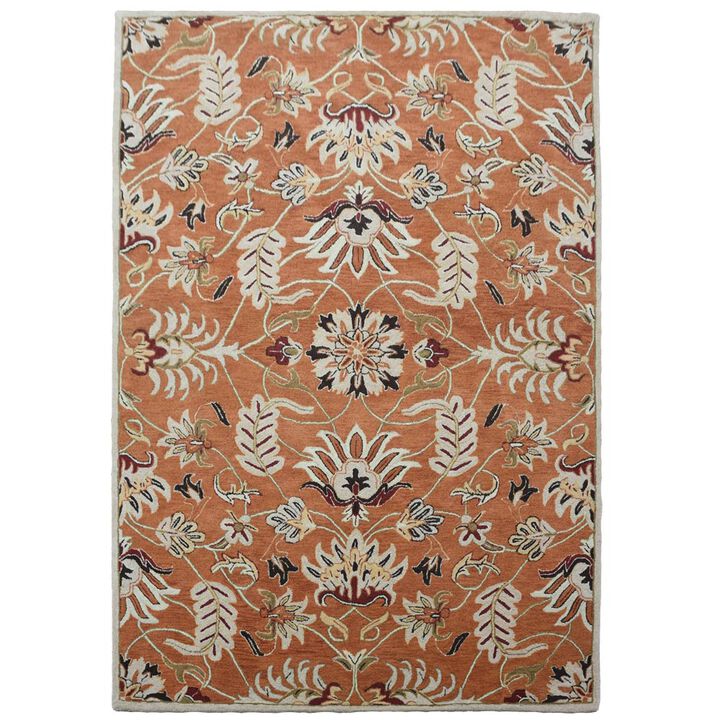 RUGSOTIC CARPETS HAND TUFTED WOOL ECO-FRIENDLY AREA RUGS  - 9'x12', Rectangle Shape, Orange, Floral Modern Design, High Pile Thick Handmade Anti Skid Area Rugs for Living Room, Bed Room (K00268)