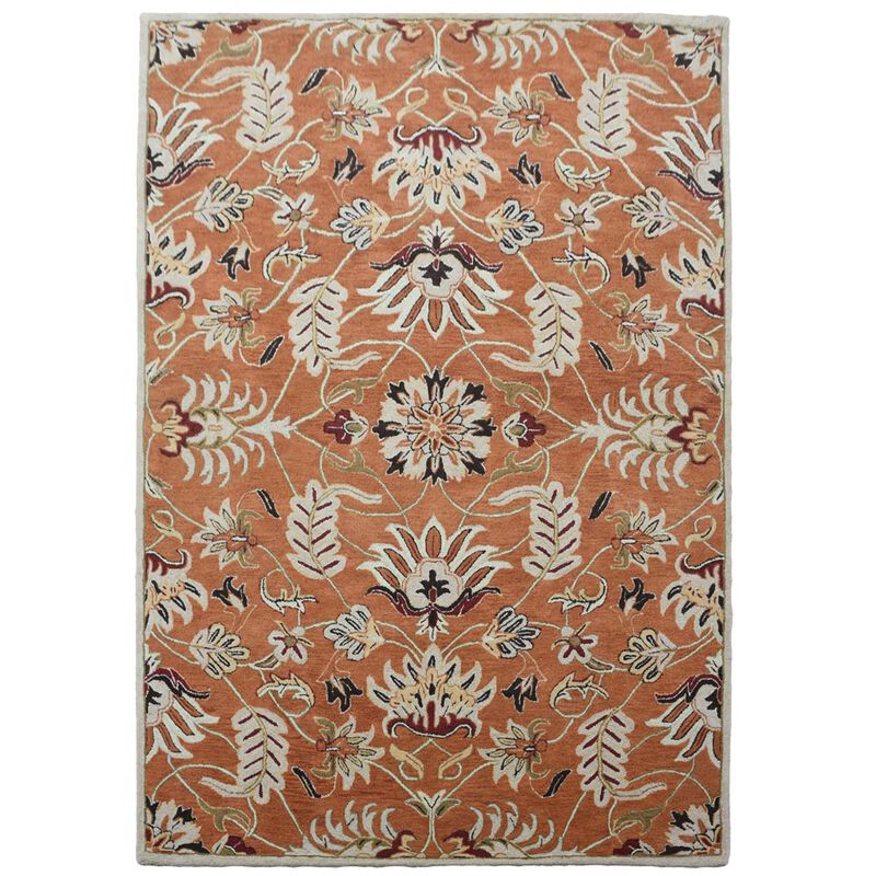 RUGSOTIC CARPETS HAND TUFTED WOOL ECO-FRIENDLY AREA RUGS  - 9'x12', Rectangle Shape, Orange, Floral Modern Design, High Pile Thick Handmade Anti Skid Area Rugs for Living Room, Bed Room (K00268)