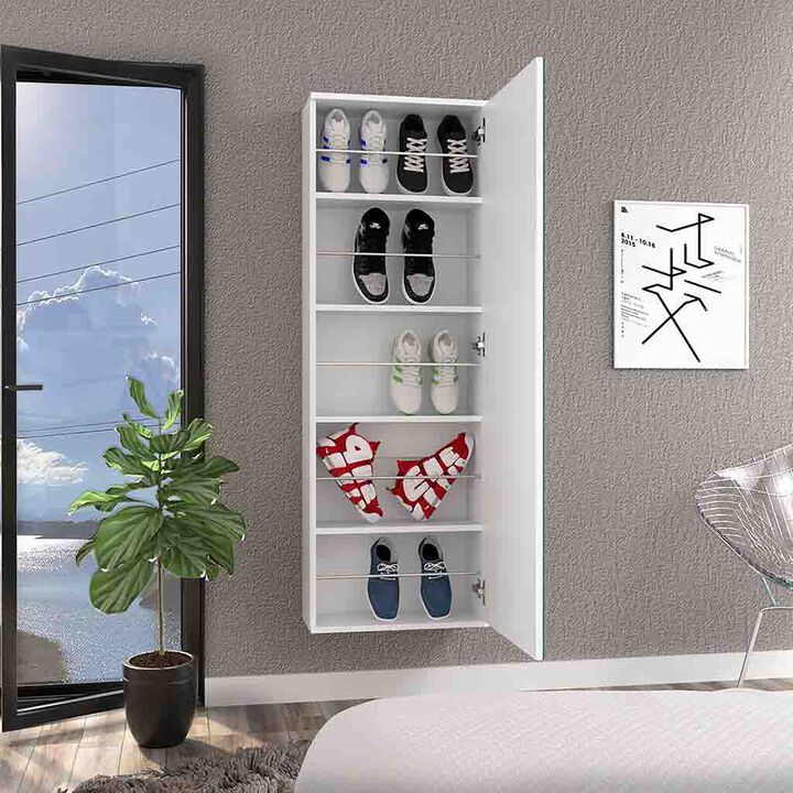 DEPOT E-SHOP Baltimore Wall Mounted Shoe Rack, Mirror, Single Door, Ten Shoes Capacity, Black