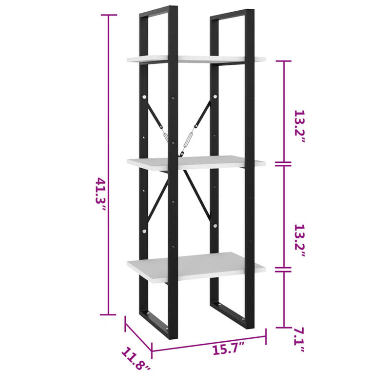 Zoe Standing Bookshelf, 41 Inch Tall, 3 Shelves, Black and White - Benzara