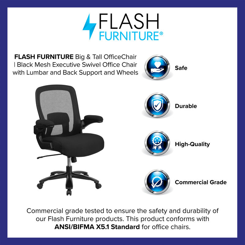 Flash Furniture  Hercules Series Big & Tall 500 lbs . Executive Swivel Chair with Fabric Seat & Adjustable Lumbar