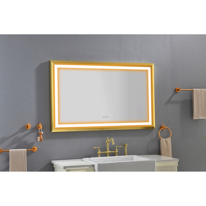 LED Frontlit Bathroom Mirror Wall-Mounted Vanity Mirror with Smart Touch Button for Modern Bathroom Lighting