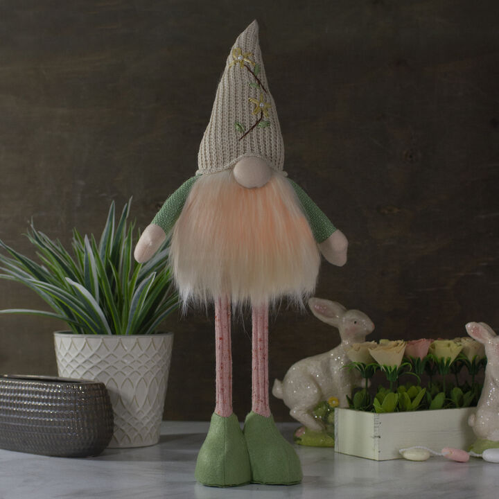 22" Lighted Green and Cream Standing Spring Gnome Figure with Knitted Hat