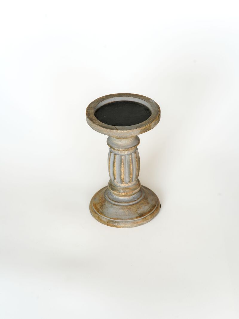 Traditional Gray Wash Eco-friendly Handmade Mango Wood Set Of One 6" Pillar Candle Holder