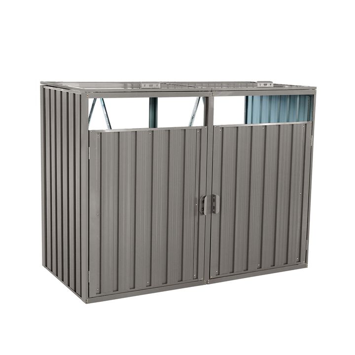MONDAWE Garbage Bin Shed Stores 2 Trash Cans Metal Outdoor Bin Shed for Garbage Storage,Stainless Galvanized Steel, Bin Shed for Garden Yard Lawn