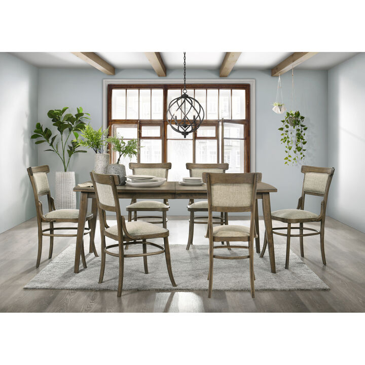 Bistro Vintage Walnut 7 Piece 72" Dining Table Set With Off White Fabric Dining Chairs