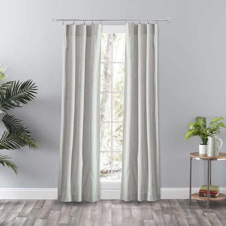 Ellis Curtain Plaza Classic Ticking Stripe Printed 3" Rod Pocket Tailored Panel Pair with Tiebacks