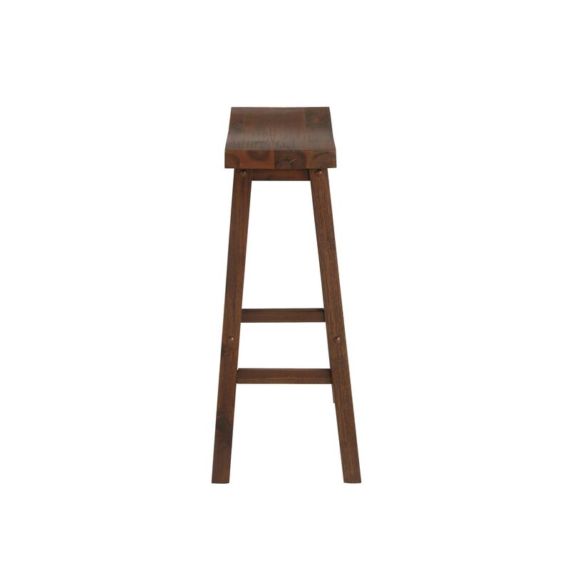 Saddle Design Wooden Barstool with Grain Details, Brown-Benzara