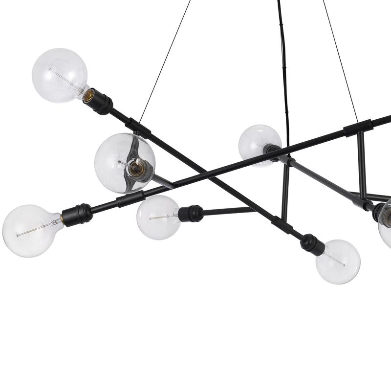 Sena 36 Inch Chandelier, Sputnik Style w Canopy, Charcoal Gray Metal - Benzara