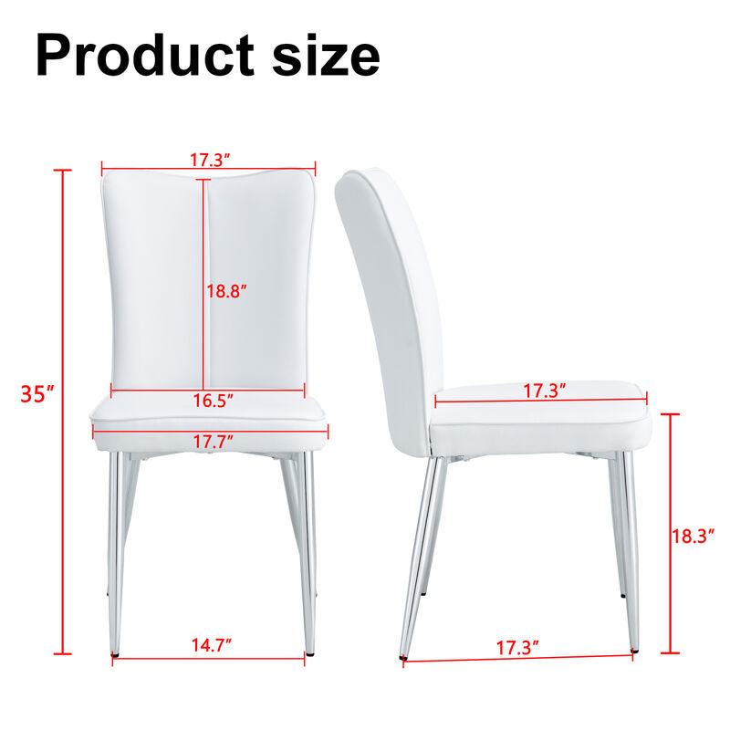Modern minimalist dining chairs, office chairs. 2piece set of white PU seats with silver metal legs. Suitable for restaurants, living rooms, and offices. C008