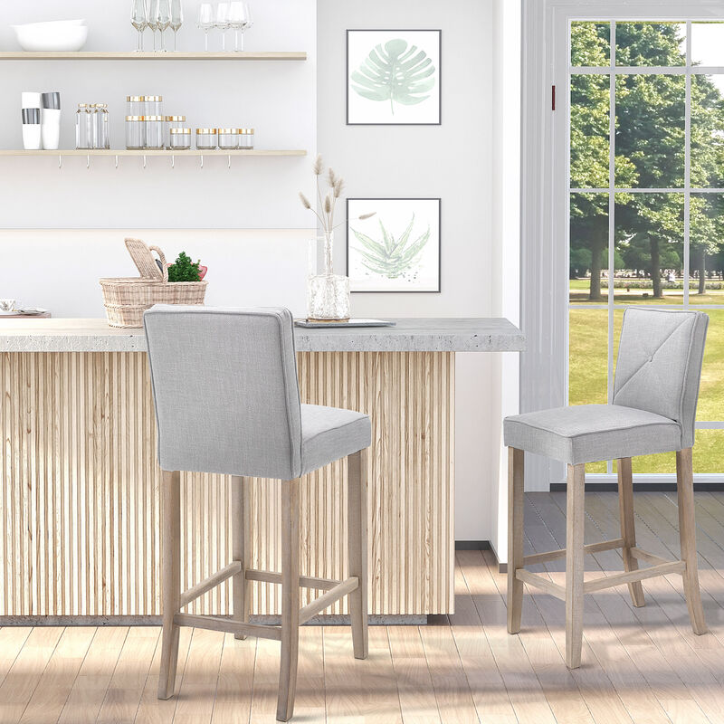 2 PCs Bar Stools Dining Chair w/ Footrest, Solid wood leg Home Pub,Beige