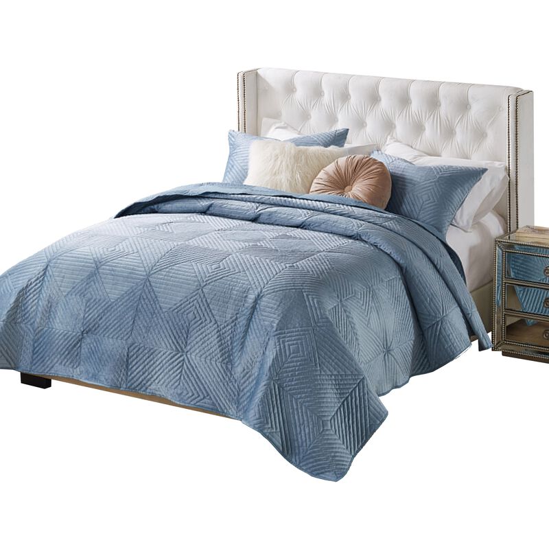 Ahab 2pc XL Twin Quilt and Pillow Sham Set, Spa Blue Dutch Velvet Face