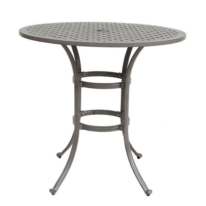 Mace Outdoor Patio Bar Table, 42 Inch Round Lattice Top, Aluminum, Gray