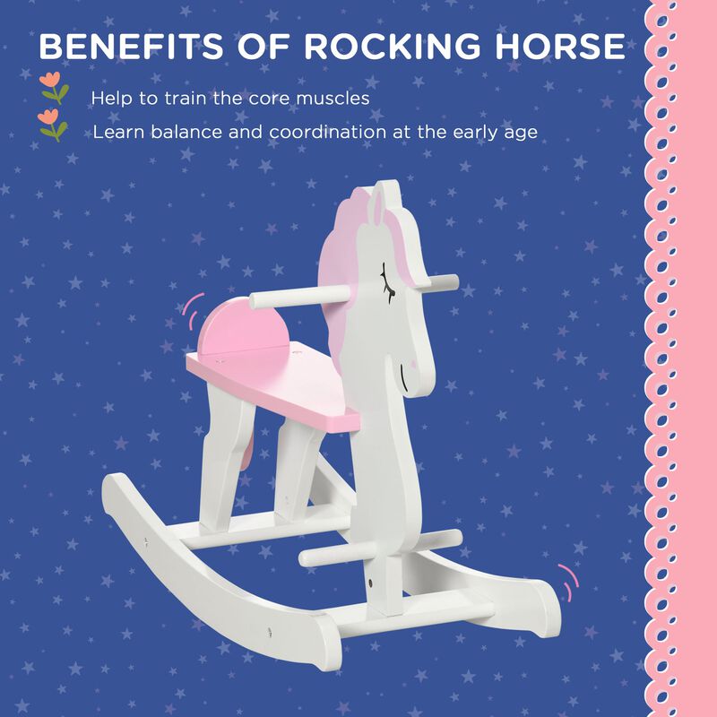 Pink/White Toddler Toy: Wooden Rocking Horse for 1-3 Years