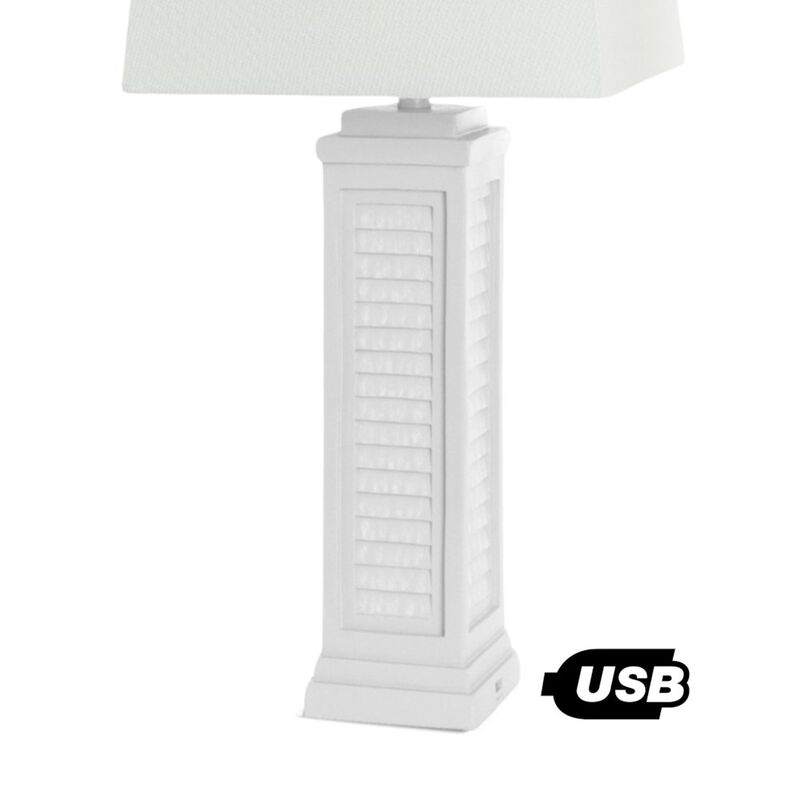 Lux Lighting Shutter 32” Resin Bright White Shutter Lamp with USB, (Set of 2)