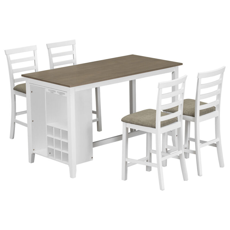 5-Piece Multi-Functional Rubberwood Counter Height Dining Set With Padded Chairs
