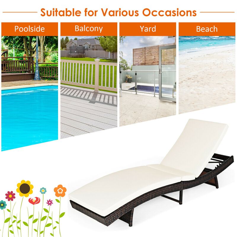 Patio Folding Adjustable Rattan Chaise Lounge Chair with Cushion