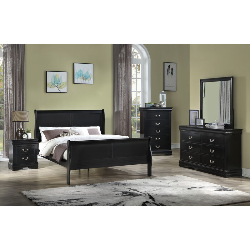 Louis Phillipe Finish Queen Size Panel Sleigh Bed Solid Wood Wooden Bedroom Furniture