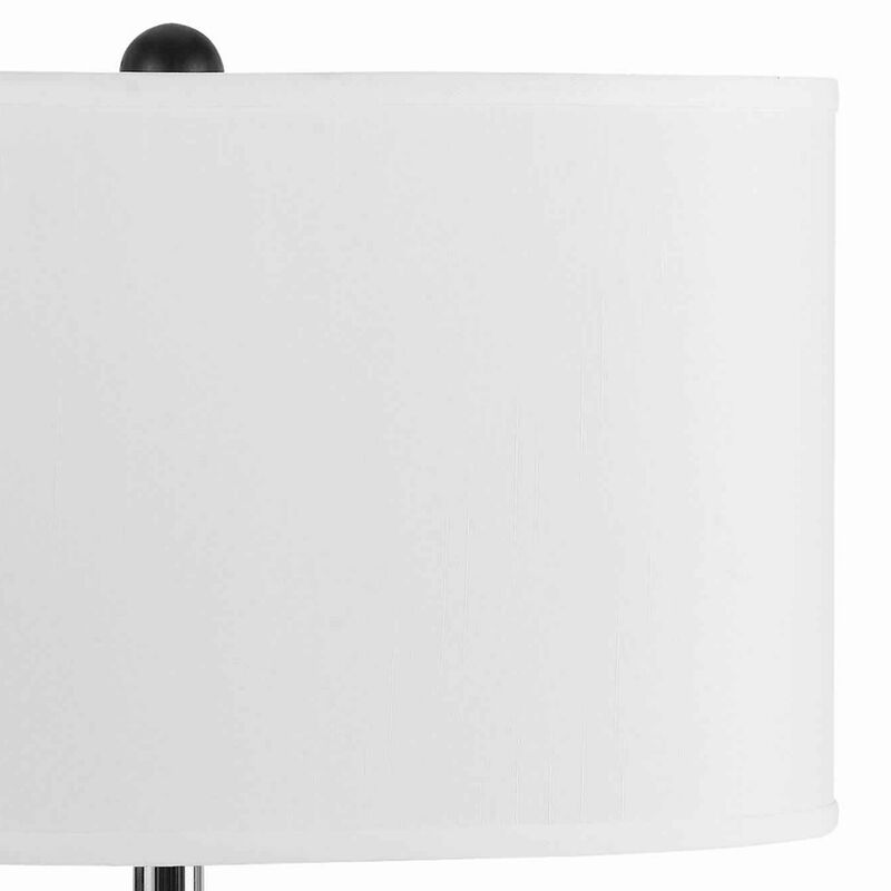 Glass Body Table Lamp with Drum Shade and Bubble Design, Blue and White-Benzara