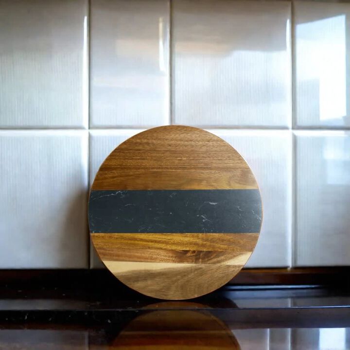 Black Marble and Acacia Wood Round Board - 11"