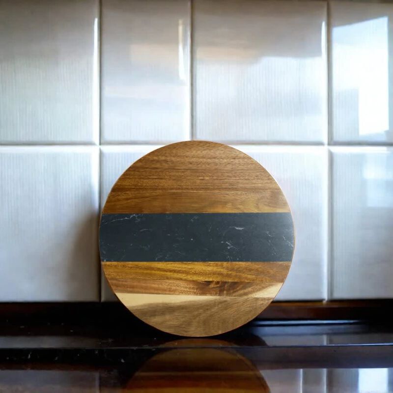 Black Marble and Acacia Wood Round Board - 11"