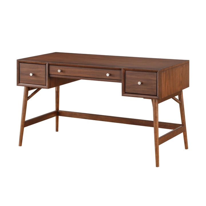 3 Drawer Wooden Writing Desk with Splayed Legs, Walnut Brown-Benzara