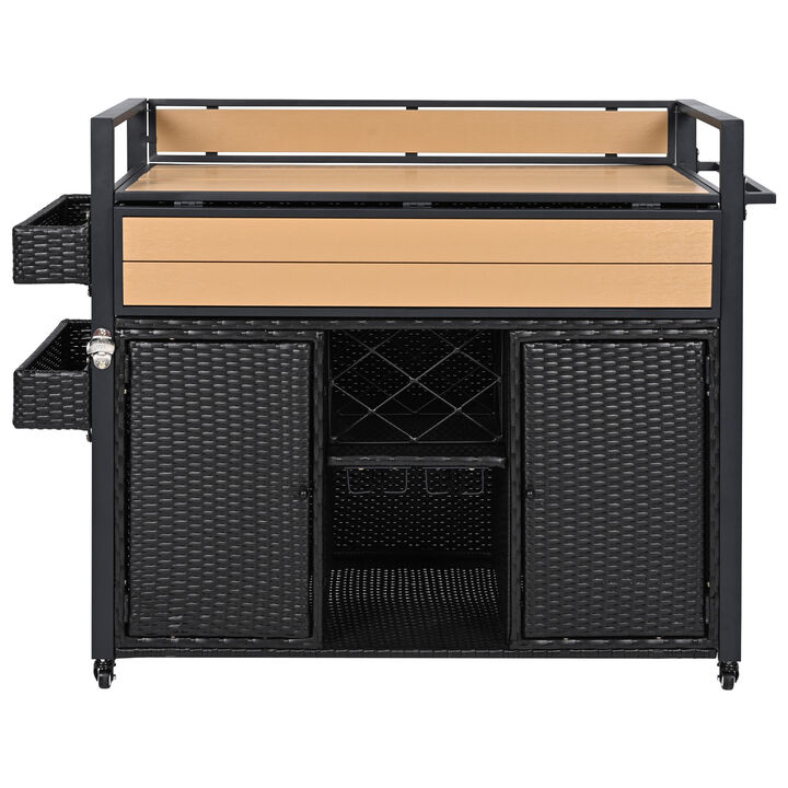 Merax Wicker Outdoor Rolling Kitchen Island