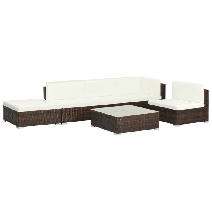 vidaXL 6 Piece Garden Lounge Set with Cushions Poly Rattan Brown