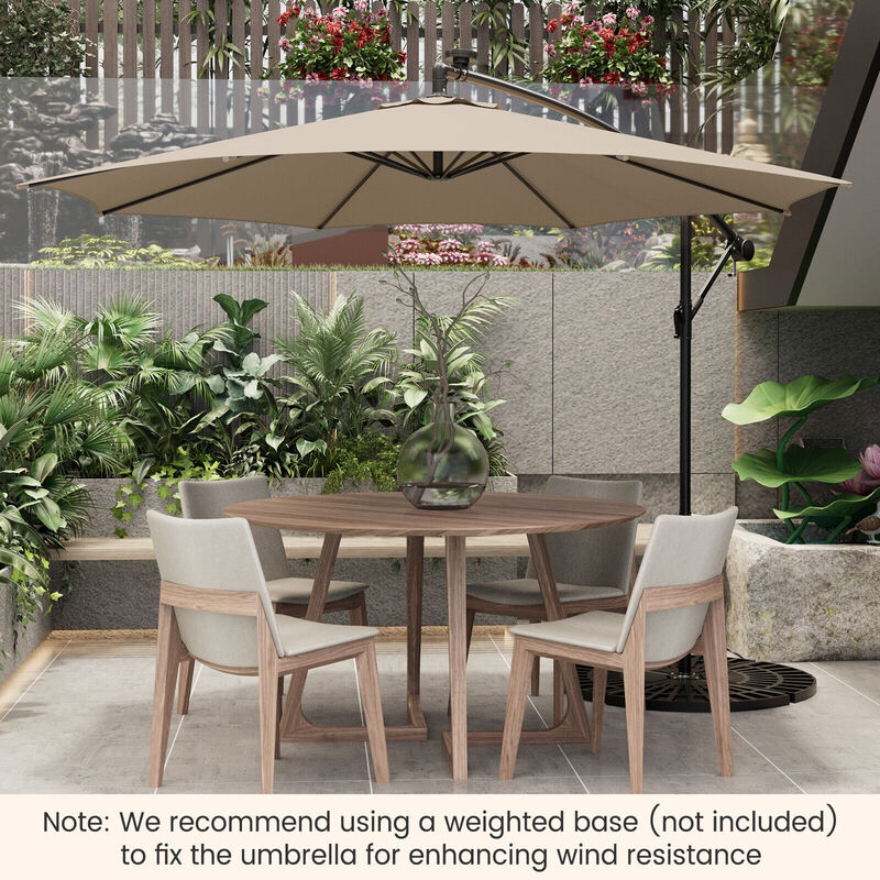 10-Foot Patio Offset Umbrella with 112 Solar-Powered LED Lights for Outdoor Shade and Illumination