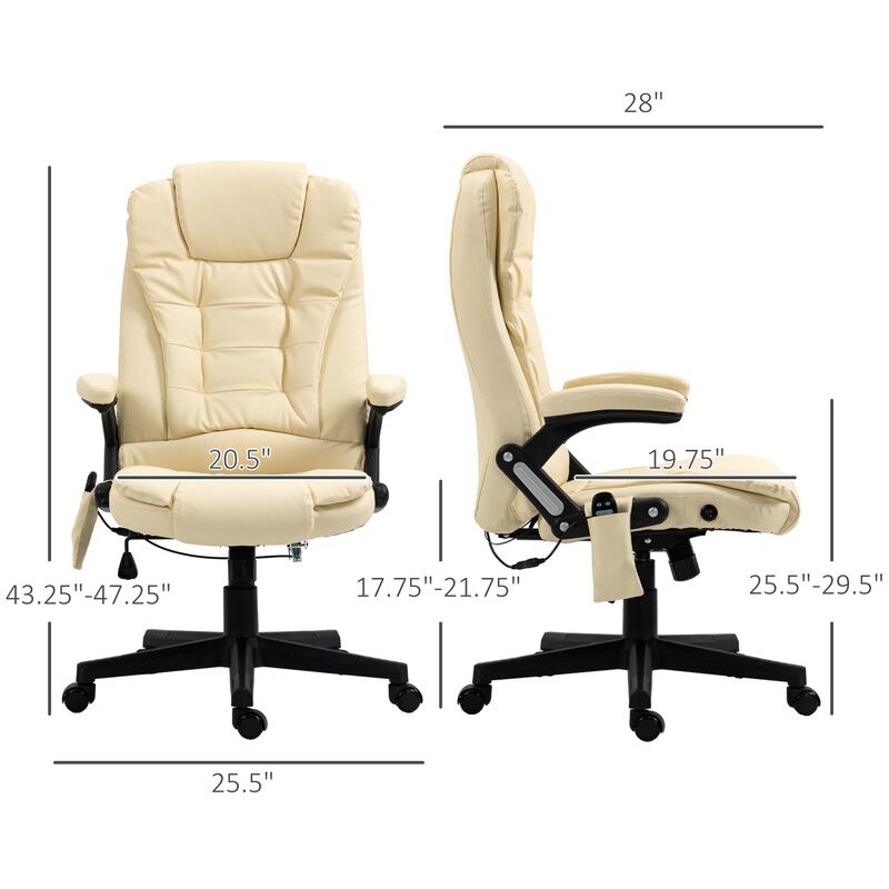 Beige Heated Massage Recliner: 6 Vibration Modes, Ergonomic