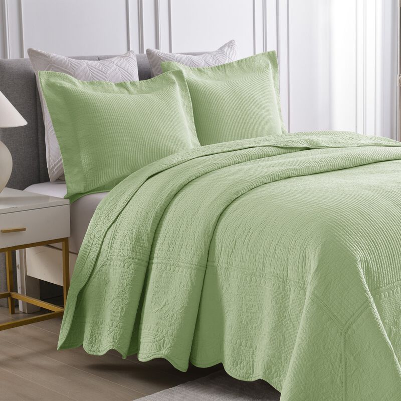 MarCielo 3 PCS 100% Cotton Oversized Bedspread Set Lightweight Quilt Set TG - King