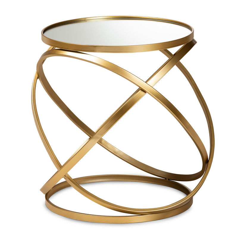 Baxton Studio Desma Glam And Luxe Gold Finished Metal And Mirrored Glass End Table