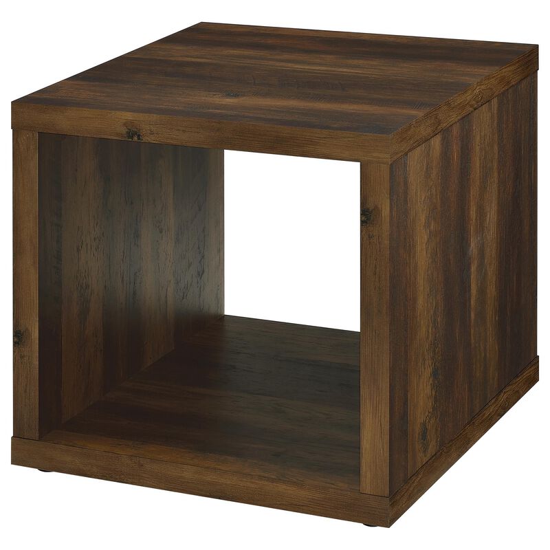 Rizz Side End Table, Square Cube Design Open Shelf, 23 Inch Dark Brown - Benzara