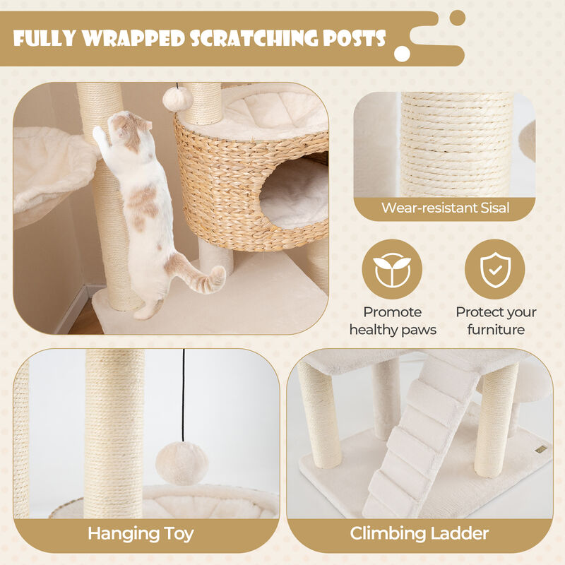 Modern Cat Tree for Indoor Cats with Cattail Fluff Condo and Top Perch