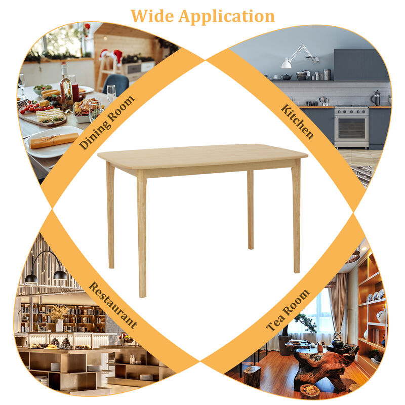 48 Inch Solid Wood Dining Table with Rubber Wood Supporting Legs for Kitchen Dining Room-Natural