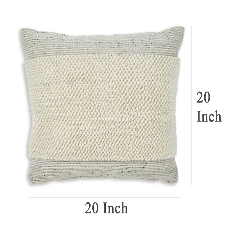 Square Accent Throw Pillow, 20 Inch, White and Gray Stripes, Polyfill - Benzara