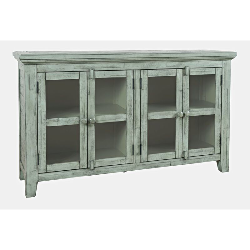 Jofran Rustic Shores 54 Coastal Distressed Acacia Four-Door Credenza Cabinet