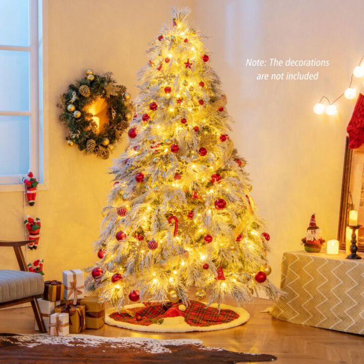 Hivvago 4.5/6/7 Feet Pre-Lit Snow Flocked Christmas Tree with Warm White LED Lights