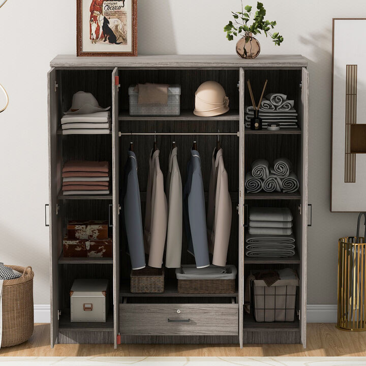 Merax 4-Door Mirror Wardrobe with Shelves